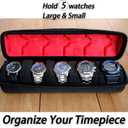 5 Slots Watch travel case, men's watch storage box organizer, watch case holder with flexible foam inserts fit up to 60 mm watch