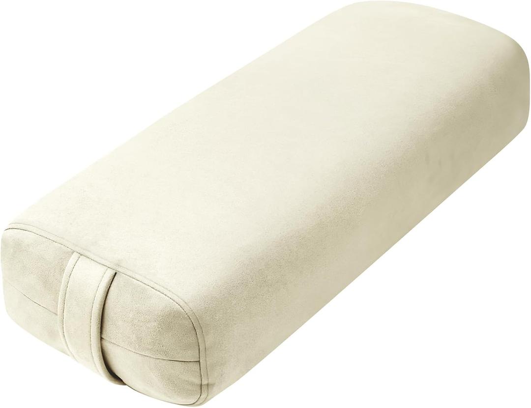 Premium Crushed Sponge Yoga Bolster Pillow for Yin Yoga, Restorative & Meditation - Rectangular Cushion (27inch*10.6inch, Cream White)