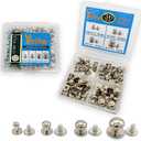 36 Pack 4 Sizes Silver Round Phillips Head Button Stud Screws(Round Head Diameter:4mm,6mm,8mm,10mm) Chicago Screws Nail Rivet Leather Button Brass Rivets for DIY Leather Craft