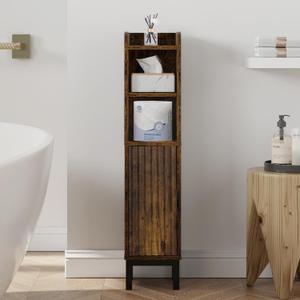 FerniTry Small Bathroom Storage Cabinet, Corner Floor Narrow Toilet Paper Cabinet with Door and Shelves,Bathroom Organizer with Adjustable Shelf, for Small Spaces (Rustic Brown)
