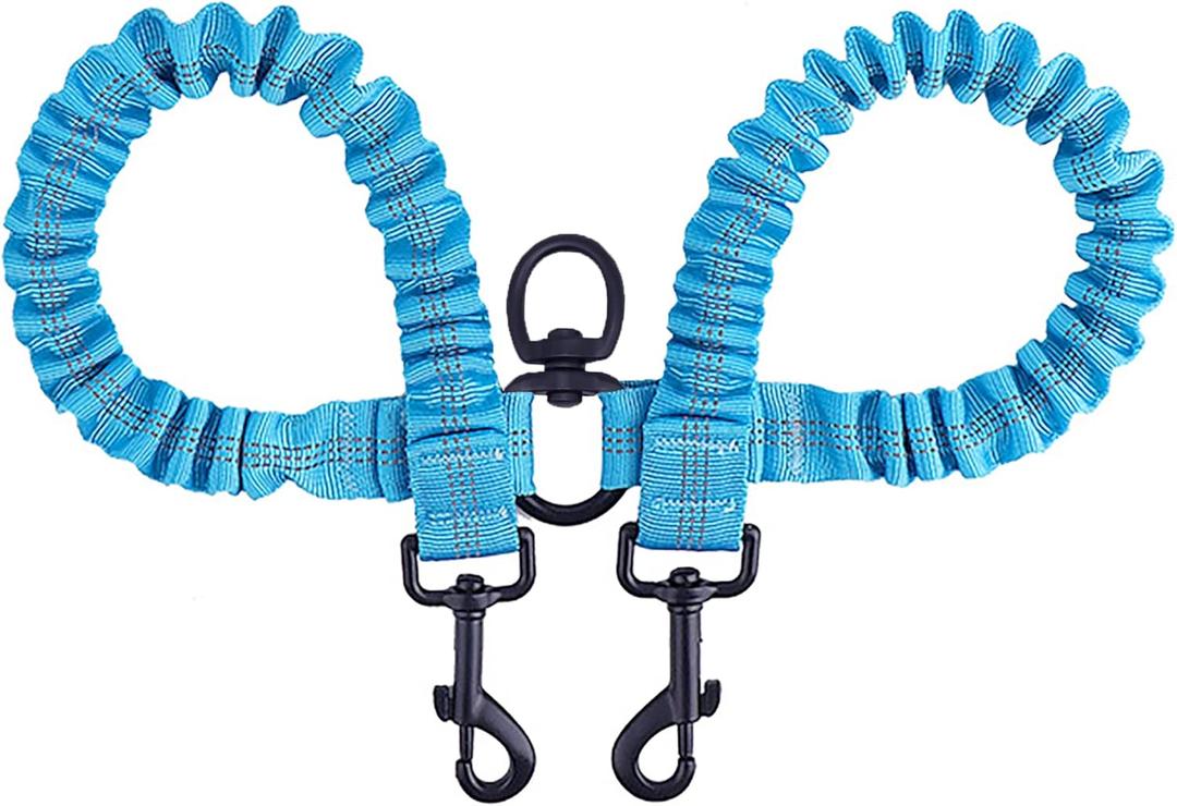 BAOBOTE Pet Double Dog Leash, Shock Absorbing Reflective Bungee Lead Walk 2 Dogs with Ease, 360° Swivel No Tangle Double Dog Walking & Training Leash, Dual Dog Leash for 6-120lbs Dogs (Blue)