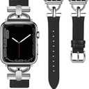 Wearlizer Leather Band Compatible with Apple Watch Bands Women 41mm 40mm 38mm 49mm 46mm 45mm 44mm 42mm, Fancy Dressy Strap for iWatch Series 11 10 9 8 7 6 5 4 3 SE/Ultra 3 2 1 (Black/Silver)