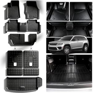 Floor Mats for 2021-2025 2026 Jeep Grand Cherokee L 7 Seats (2nd Row Bench Seats) & Cargo Mat & Backrest Mat,TPE All Weather Protection Car Full Set Mats Covering The Backrest Accessories