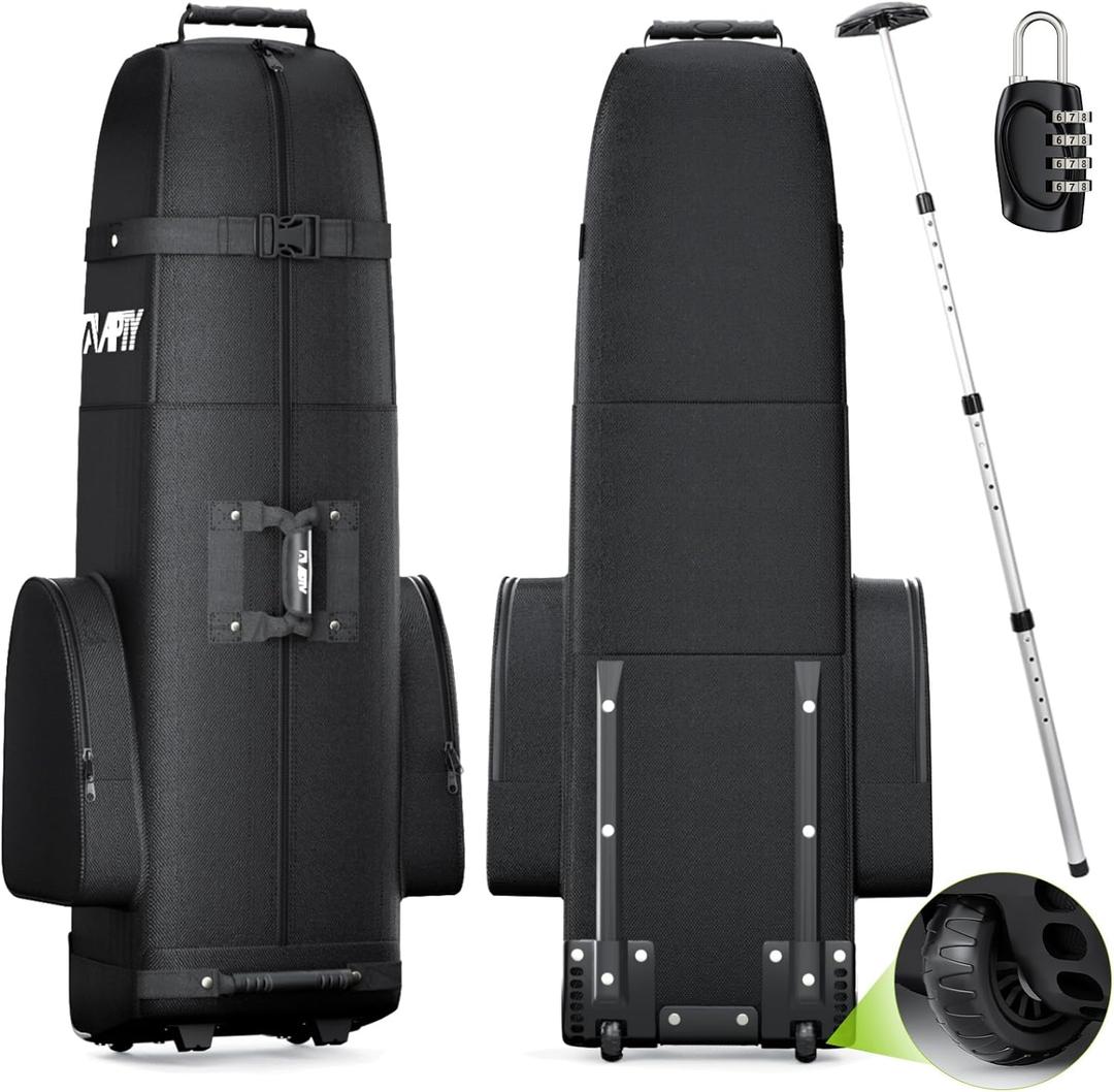 Padded Golf Club Travel Bag with Wheels, Golf Luggage Case Cover for Airline - with Luggage Lock, Waterproof Coating Layer, 1680D Wear-Resistant Oxford (Black)
