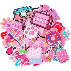 36 Pcs Pink Embroidered Patches Iron on Patches for Clothing Assorted Styles Pink Theme Iron on Patches for Girls Cute Applique Patches Sew on Patches for Clothes Backpacks Jackets Jeans Hats DIY