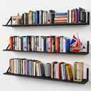 Forbena 48 Inches Long Floating Book Shelves for Wall Set of 3, Black Wall Bookshelves for Living Room, Large Heavy Duty Wood Wall Mounted Hanging Bookshelf for Bedroom Office Library Classroom