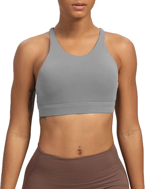 Aoxjox Women's Workout Sports Bras Fitness Medium-High Cross Back Sporty Bra Yoga Crop Tank (Grey, X-Small)