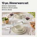 Amazon Basics Glazed Stoneware Dinnerware Set, Ceramic, Dishwasher-Safe, Freezer-Safe, 4 Full Place Settings, 12-Piece, Ivory