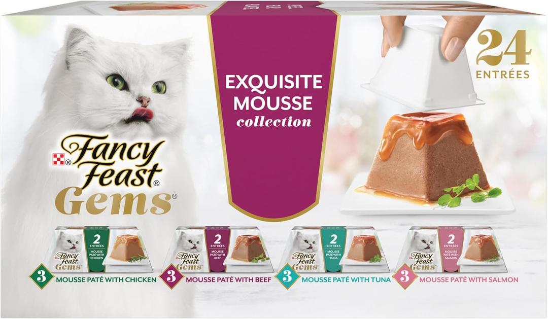 Fancy Feast Gems Pate Cat Food Mousse and a Halo of Savory Gravy Wet Cat Food Variety Pack - (Pack of 12) 4 oz. Boxes (EXP 05/01/27)