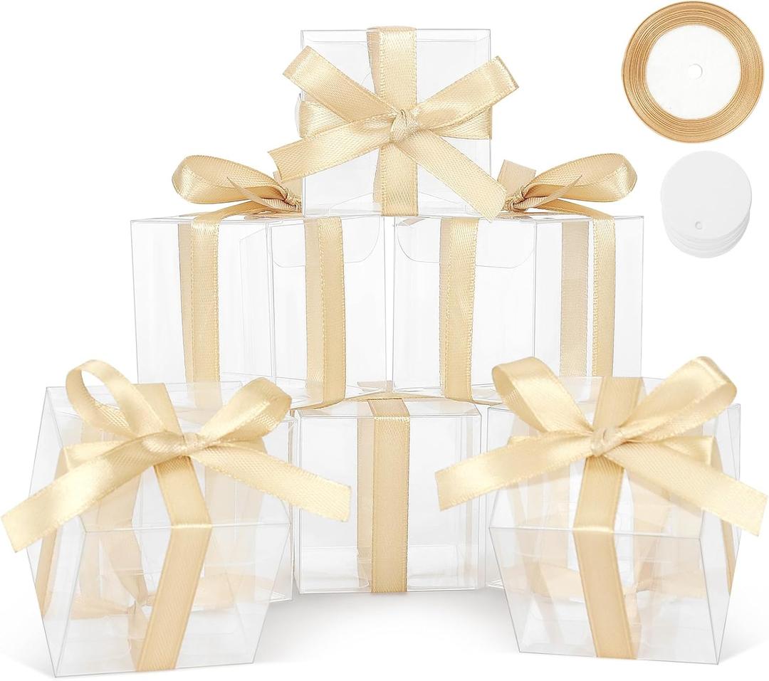 COTOPHER 120pcs Clear Favor Boxes, 1.5x1.5x1.5 Inch Clear Single Chocolate Truffle Boxes Plastic Mini Cube Boxes Small Gift Boxes for Wedding Favors Baby Shower