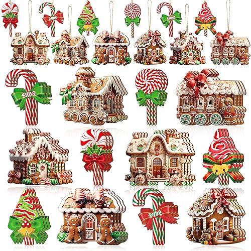 Amazon.com: Roowest 36 Pcs Christmas Gingerbread House Ornament Set Wood Christmas Tree Ornaments Lollipop Flat Train Donut Cake Hanging Decorations Peppermint Ornaments for Xmas Tree Party Supplies : Home & Kitchen