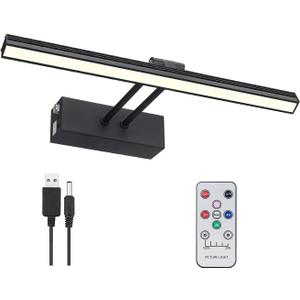 FUNCHDAY Picture Light,Battery Art Lights for Wall,Wireless Remote Painting Light with Timer and Dimmable,13Metal Display Lighting for Artwork,Portrait,Gallery-Black