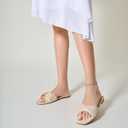 Trary Women's Leather Slides, Comfortable Memory Foam Sandals, Fashion Flat Summer Sandals, Beige, Size 7 (10)