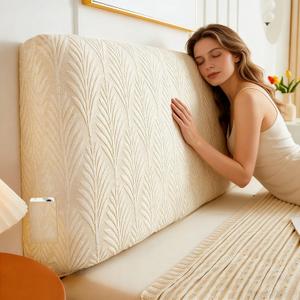 Stretch Headboard Cover Queen/King with 2 Side Pockets, Headboard Slipcover Removable & Washable, Elastic Dustproof Slip Cover for Bed Head Dcor Protector (Cal King-67''- 75'', Beige)