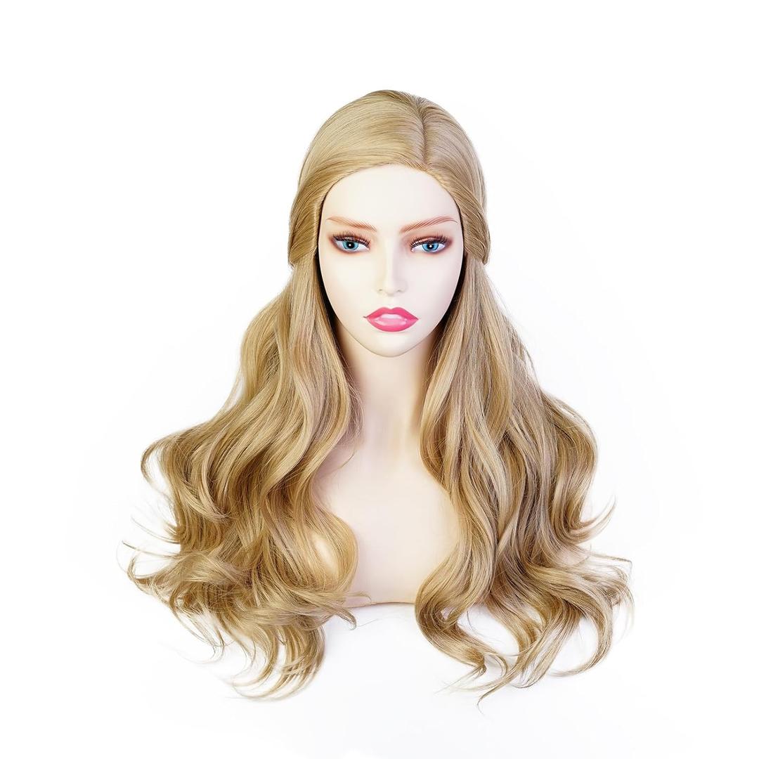 MORTICIA 28inch Princess Long Wave Natural Platinum Blonde Wig for Women Halloween Cosplay Costume (Blonde Wig)