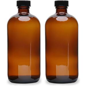 (2 Pack) - 16 oz Amber Glass Boston Round Bottles with Black 28-400 Airtight Phenolic Polycone Caps - Perfect Glass Containers for Secondary Fermentation, Storing condiment, Homemade Essential Oils (2 Pack) - 16 oz Amber Glass Boston Round Bottles with Black 28-400 Airtight Phenolic Polycone Caps - Perfect Glass Containers for Secondary Fermentation, Storing condiment, Homemade Essential Oils