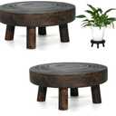 2Pcs Small Wooden Stools for Plants, Wood Stool Plant Stand, 8inch Solid Wood Garden Plant Pot Riser, Mini Round Flower Display Stand Plant Holder Indoor for Home Bonsai Potted Decor (Brown)