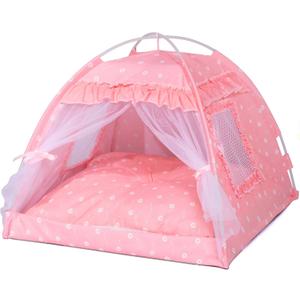 Cat Princess Indoor Tent House - Dog House Indoor/Outdoor Lace Mesh Breathable Windows Door Curtains Removable Portable Cave Nest Bed Bunny and Puppy (Pink, S)