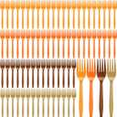 Tioncy 120 Pcs Rainbow Disposable Plastic Forks Bulk Colorful Disposable Cutlery Neon Plastic Forks for Holiday Party Picnics Restaurant Outdoor Events(Thanksgiving Color)