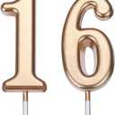 16th Birthday Candles Cake Number Candles Happy Cake Topper Decoration for Birthday Wedding Anniversary Celebration Party Favor, 3.54 Inches Total Length (Champagne Gold)