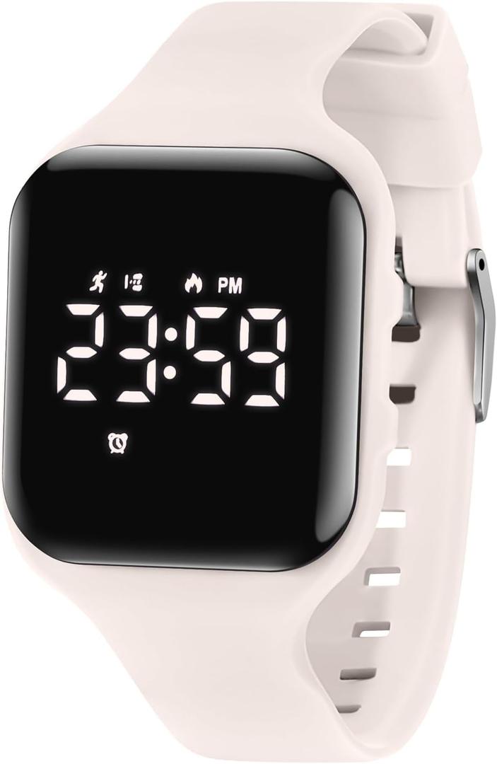 Kids Watches for Girls Boys Digital Sport Watch with Step Counter Pedometer Vibration Alarm Clock, No App Waterproof Fitness Tracker Kids Watch Boys Girls Teens Students Ages 5-16 (021-E-Apricot)