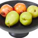 VHC Brands Ribbed Black Wooden Fruit Bowl 5.5x12x12, Kitchen Decor, Decorative Wooden Pedestal Bowl, Perfect Centerpiece for Table, Island, or Counter