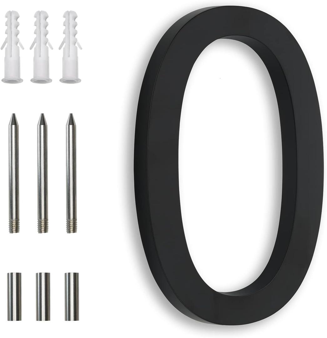 7 Inch Black House Numbers For Outside,Metal Address Numbers For Houses Numbers For Address On House Metal Black Large Modern House Numbers For House Floating Flush Mount Aluminum Black Number 0