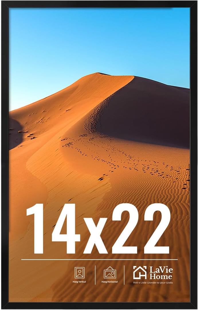 14x22 Picture Frame for Wall Display, 14x22 Black Picture Frame with HD Plexiglas, 14 x 22 Poster Frame 1 Pack, Display Frame for Vertical or Horizontal, Classic Collection