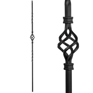 S08 Wrought Iron Balusters Set of 10 Decorative Metal Balusters for Decks Spiral Stair Railing 1/2-inch Hollow Single Basket Iron Spindles Satin Black Metal Railing