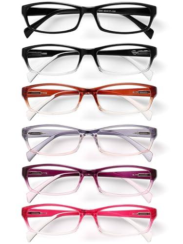 Gaoye Reading Glasses for Women, 6 pack Fashion Readers for Women Men Spring Hinge Eye Glasses, Blue Light Reading Glasses