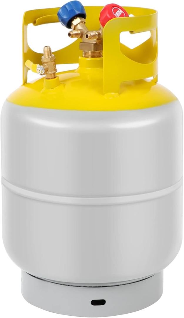 FAHKNS Refrigerant Recovery Tank 30 LB with 1/4 SAE Y-Valve Reusable Cylinder Tank Without Float Switch R12 R22, R134A, R410A etc Refrigerant Freon Recovery Tank Gray Yellow Gray Yellow