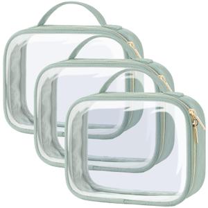 PACKISM TSA Approved Toiletry Bag - Clamshell Closing Clear Makeup Bags with Handle, Laurel Green, Quart-sized Clear Travel Bags for Toiletries, Carry-on Travel Essentials (03 Laurel Green)