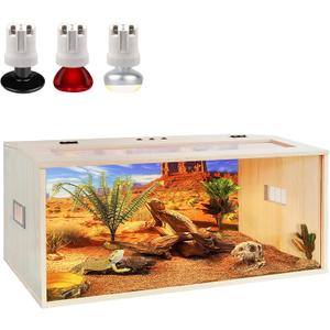PROLEE Bearded Dragon Tank, 81 Gallons Wooden Reptile Enclosure, Tempered Glass Lizard Tank, Large Bearded Dragon Enclosure with Built-in Lamp Fixture for Lizard