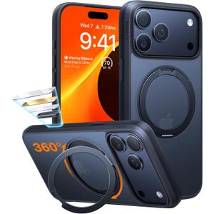 TORRAS Upgrade 360 Magnetic Stand for iPhone 17 PRO Case with Camera Control Button, Fit for MagSafe, Mil-Grade Protection, Slim Soft Edge Translucent Back for iPhone 17Pro 6.3 inch, Black