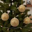 Spiked Glitter Christmas Ornaments, 4PCS 4.33" Handcrafted Cone Stud Ball Decorations in Punk Rock Gothic & Modern Glam Style, Shatterproof Christmas Tree and Holiday Decor for Home Party or Gift