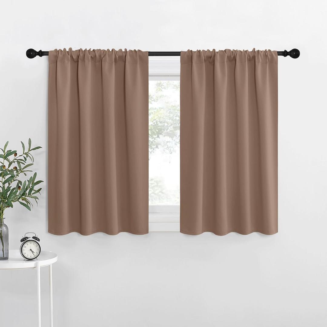 NICETOWN RV Blackout Curtains for Camper Windows, Window Treatment Thermal Insulated Rod Pocket Small Blackout Draperies/Drapes for Bedroom/Kitchen (Cappuccino, Set of 2, 34" Wide by 36" Long)