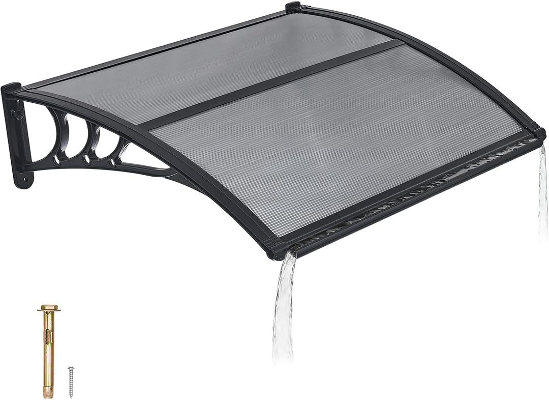 VEVOR Awnings for Door Entrance, 30" x 39" Window Door Awning Canopy Exterior with Drainage & ABS Bracket, Polycarbonate Cover Patio Door Awnings for Sun, UV, Rain, Snow Protection（Smoky Gray）