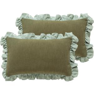 patdrea Shabby Chic Green Decorative Throw Pillow Covers 12x20 Set of 2, Farmhouse Linen Pillow Covers with Ruffles, Rectangle Sturdy Throw Pillow Case for Couch Sofa Bed Living Room