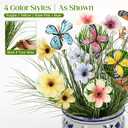 Jexine 4 Pack 20" Artificial Grass Arrangement with Flowers & Butterflies Pre-assembled Fake Plants with Foam Base for Planter Box Vase Pot Indoor Fake Greenery Decor for Home Office Table Centerpiece