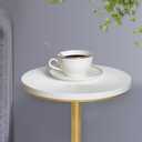 COVLON Drink Table, Carved Table Top Small Pdestal Martini SideTable for Living Room, Bedroom, Modern, Weighted Base, White and Gold