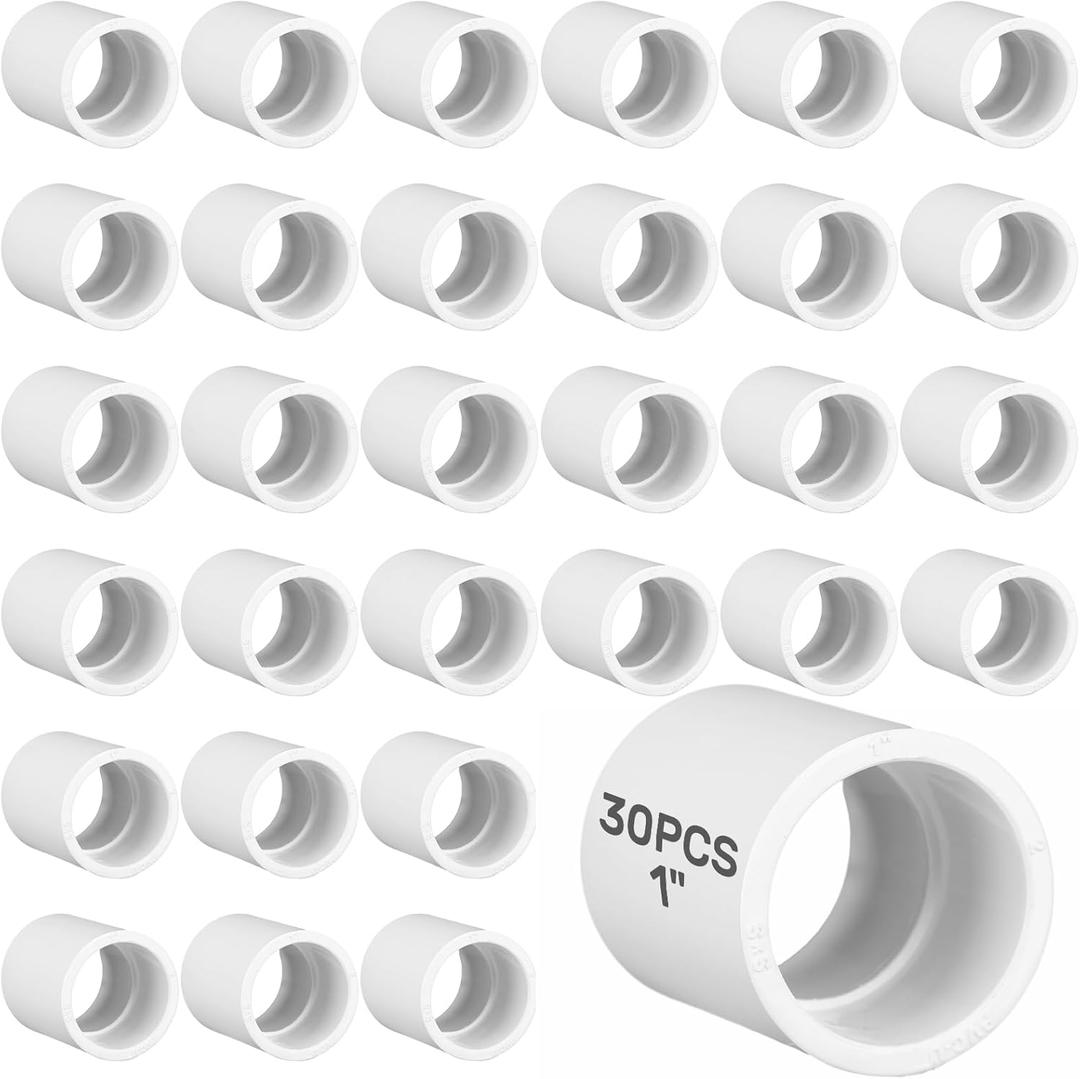 Retisee 30 Pcs 1-1/2 Inch PVC Pipe Coupling Adapter, Pipe Fitting Connector, Furniture Build Grade White PVC Connectors, SCH40 (Socket x Socket) for Home Industrial Use
