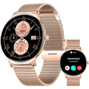 SOUYIE Smart Watches for Women, 1.43" AMOLED Display Fitness Tracker with Bluetooth Make/Answer Call, Heart Rate/SpO2/Sleep Monitor, 100+ Sports Modes, IP67 Waterproof Smartwatch for Android iPhone (Gold)