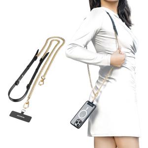 MAGEASY Phone Chain Lanyard Crossbody with Tether Tab & Attachment Clip, Rust-Proof Metal & Leather Strap with 360 Rotatable Buckle Adjustable Length, Chic Strap for iPhone Cell phone (Modern Gold)