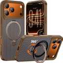 Designed for iPhone 17 Pro Case with 360 Magnetic Stand, Carbon Fiber Phone Case [Compatible with Magsafe] [15FT Military Protection] with Stand Ring 6.3'', Desert Titanium