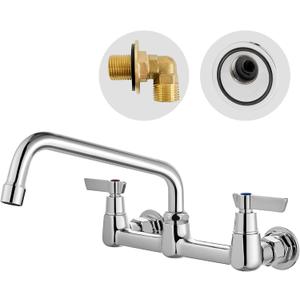 Airuida Wall Mount Utility Kitchen Sink Faucet 2 Handle Wall Mounted Laundry Tap Wall Mounted Sink Faucets 8 Inch Center Commercial Kitchen Faucet Chrome Polish with Adapters 8 Inches Swivel Spout