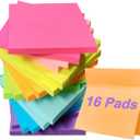 16 Pads Sticky Notes 3x3 Inches, Bright Colors Self-Stick Pads, Sticky Note Pads, Easy to Stick for Home, Office, Notebook