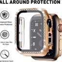 Mosonio Compatible for Apple Watch Band 46mm with Screen Protector Case Women, Jewelry Metal Chain with 2-Pack Bling Cover for iWatch Series 11 10(Rose Gold Link with Black Leather)