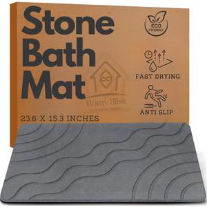 Stone Bath Mat Quick Drying Diatomaceous Earth Bath Mat Non Slip Shower Mat Super Absorbent Stone Bath Mats for Bathroom, Floor, Kitchen Counter, Easy to Clean (23.6 X 15.3, Gray)