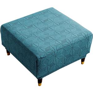NeColorLife Square Ottoman Cover Large,Stretch Square Ottoman Covers Slipcover,Knitted Jacquard Cover for Storage Stool,Footstool Protection for Living Room, Dark Green Large