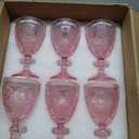 Pink Glass Goblets Wine Glassware, 10 oz Vintage Wine Glasses Set of 12, Romantic Wedding Glass Set, Embossed Drinking Stemware Beverage Cups for Wedding Engagement Christmas Party Bar, standard